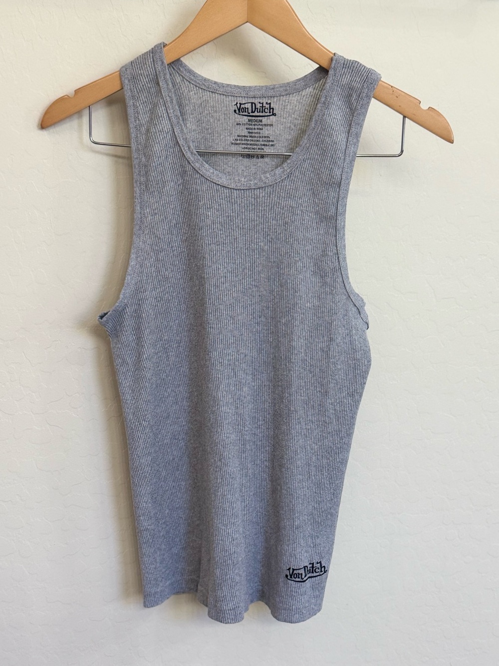 Von Dutch Gray Ribbed Tank Top Logo Y2K Size Medium 2000s Grunge